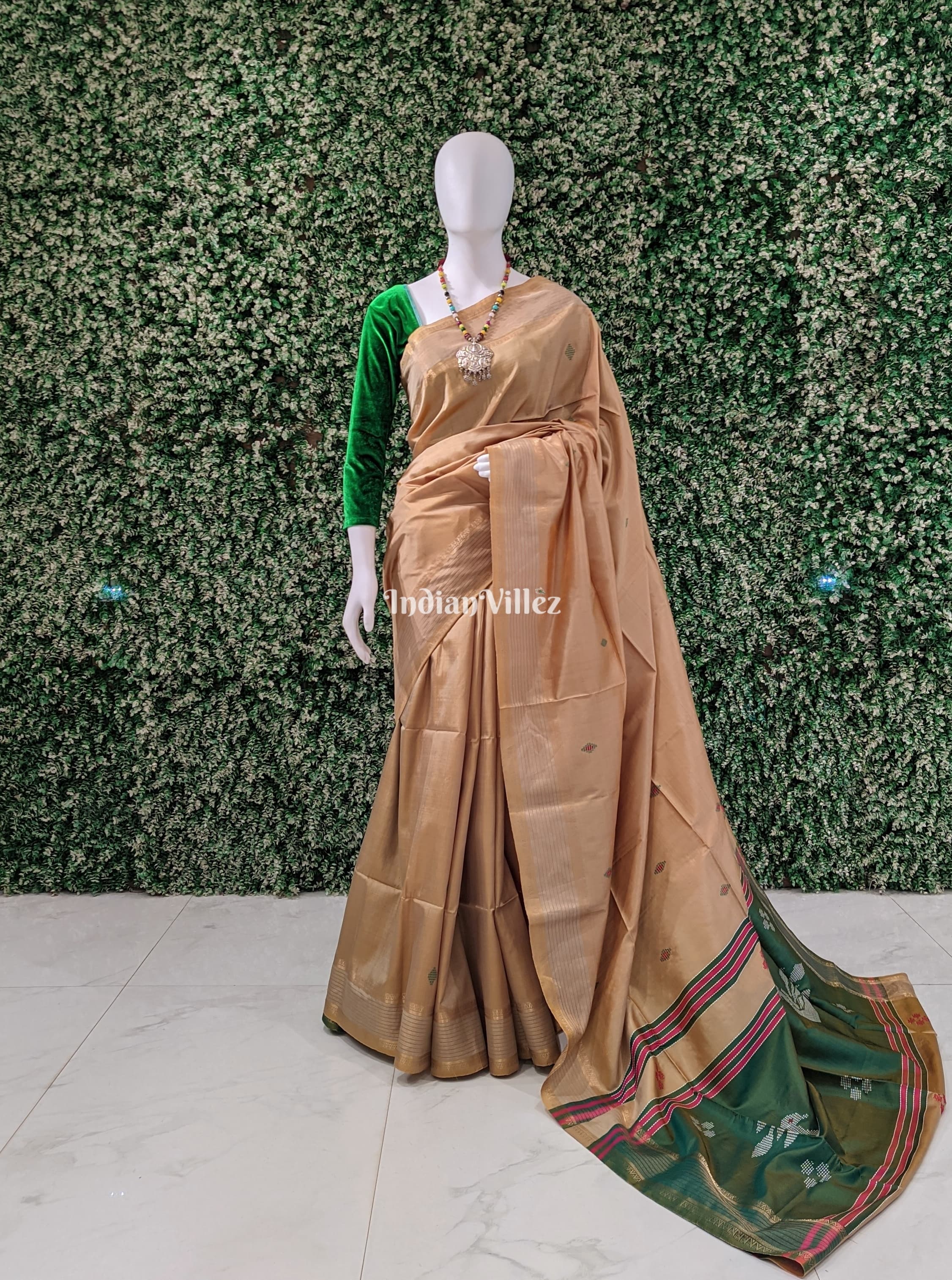 Rama Green with Chandan Color Handwoven Soft Silk Saree