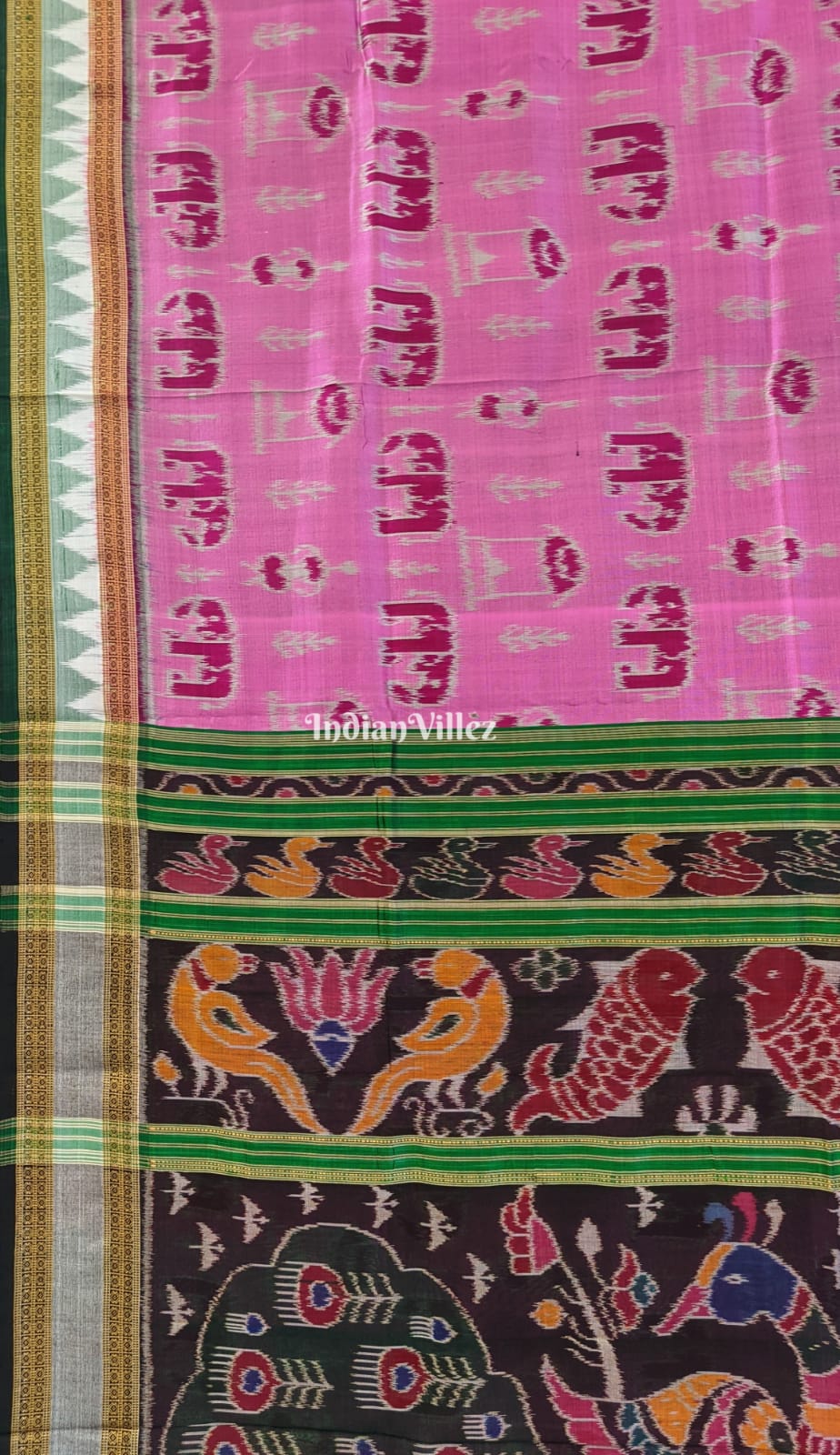 Pink Tribal & Elephant Theme Odisha Ikat Khandua Silk Saree