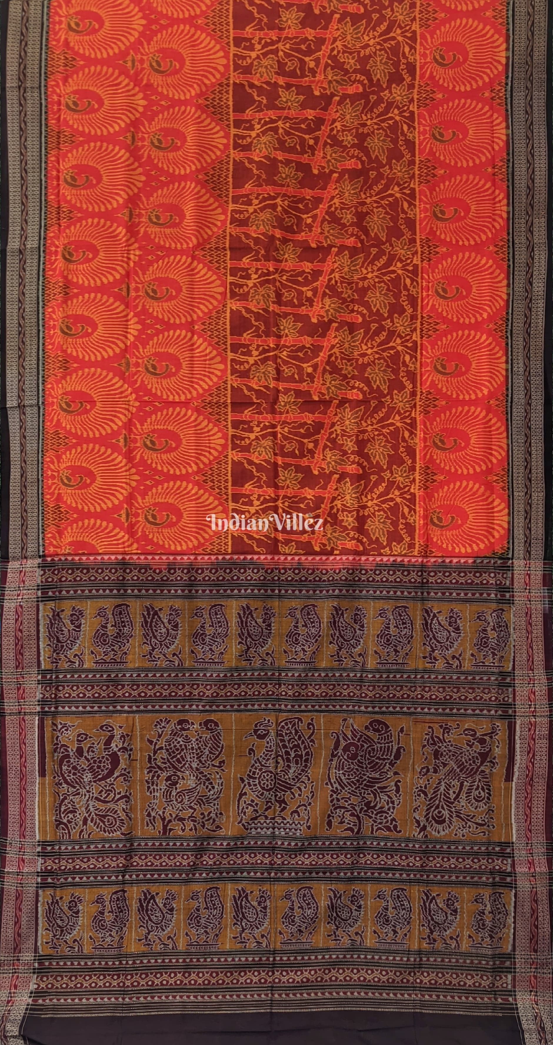 Orange Mor Pankh Design Sambalpuri Pure Cotton Saree