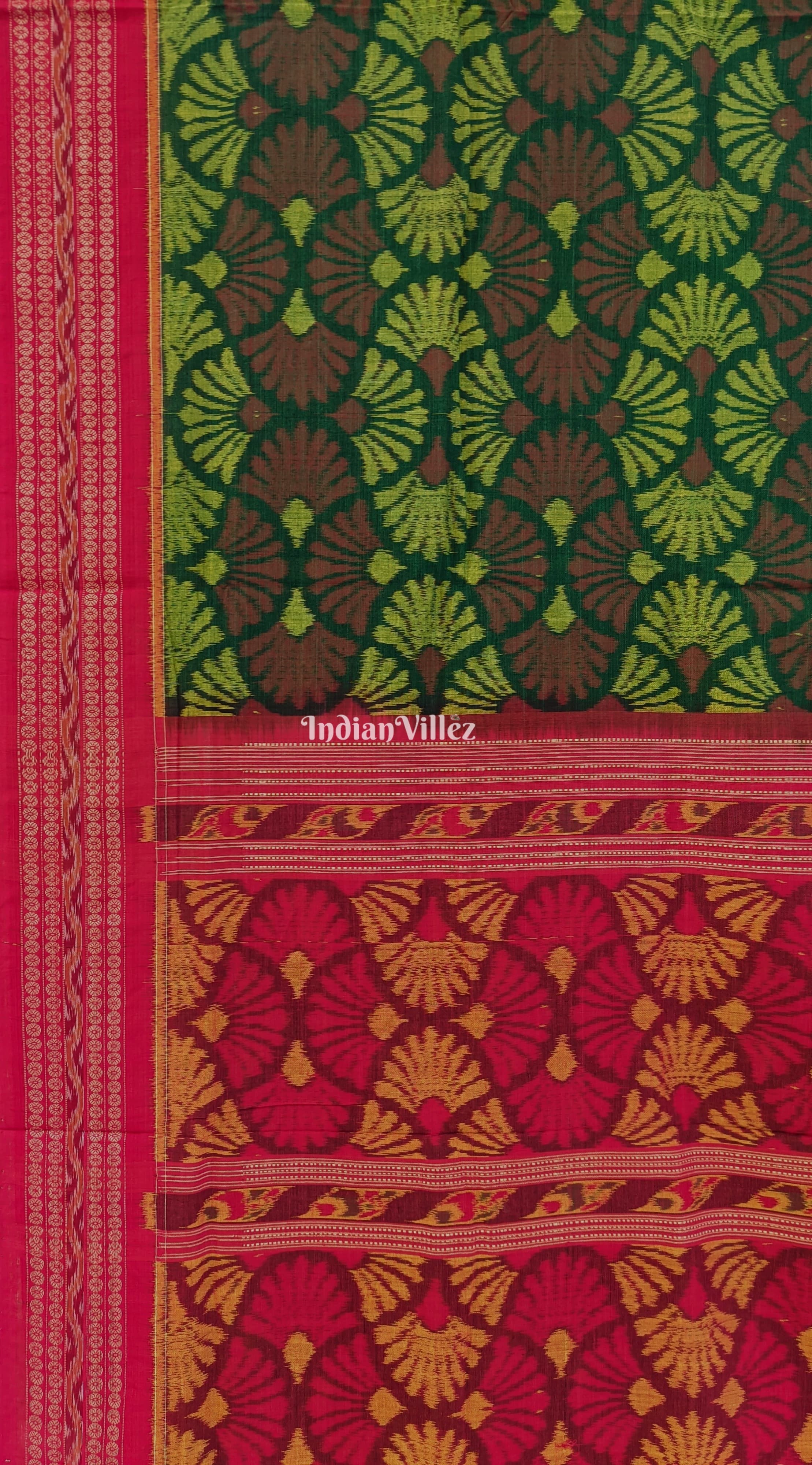 Bottle Green Base Sambalpuri Ikat Pure Cotton Saree