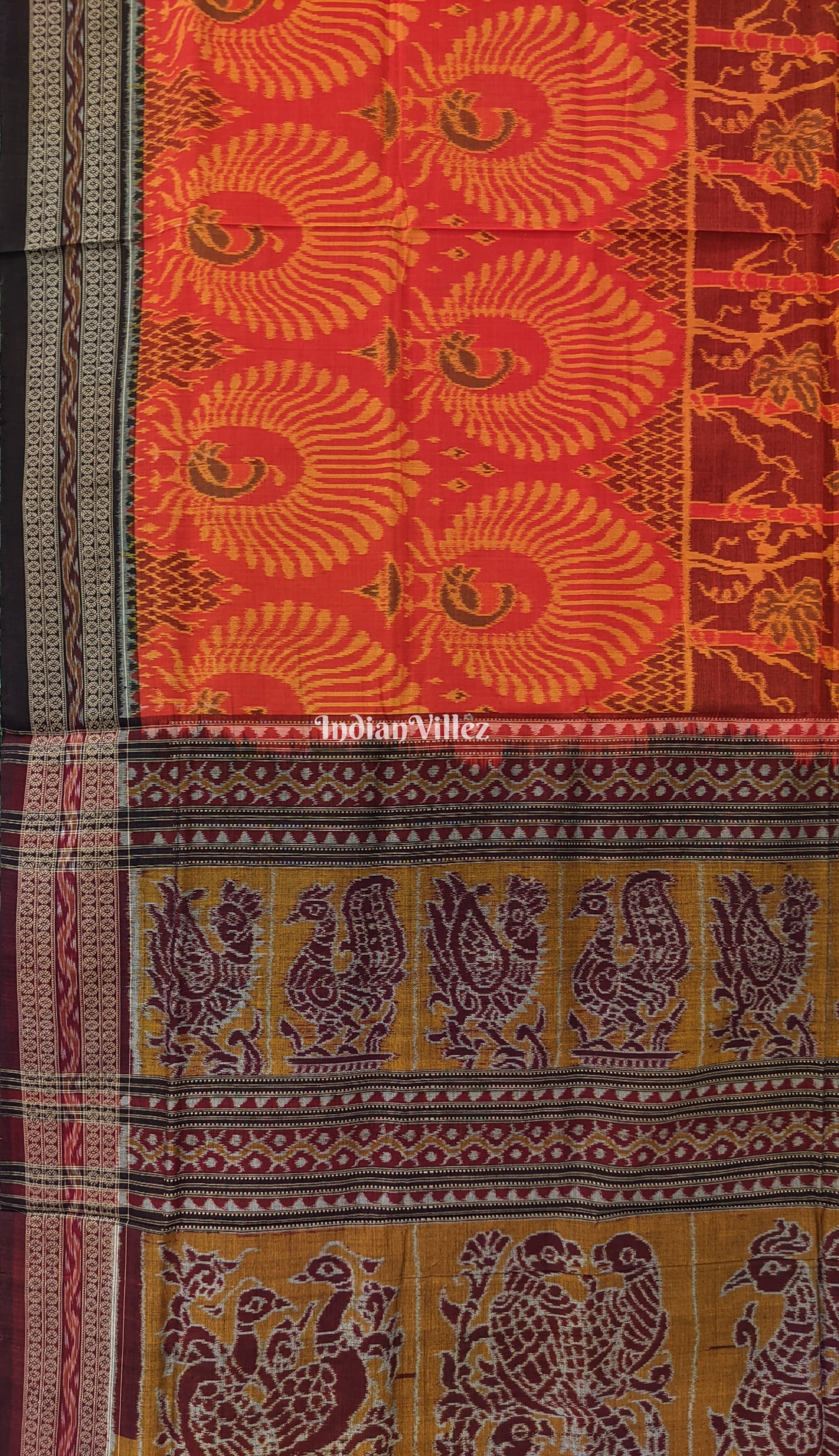 Orange Mor Pankh Design Sambalpuri Pure Cotton Saree