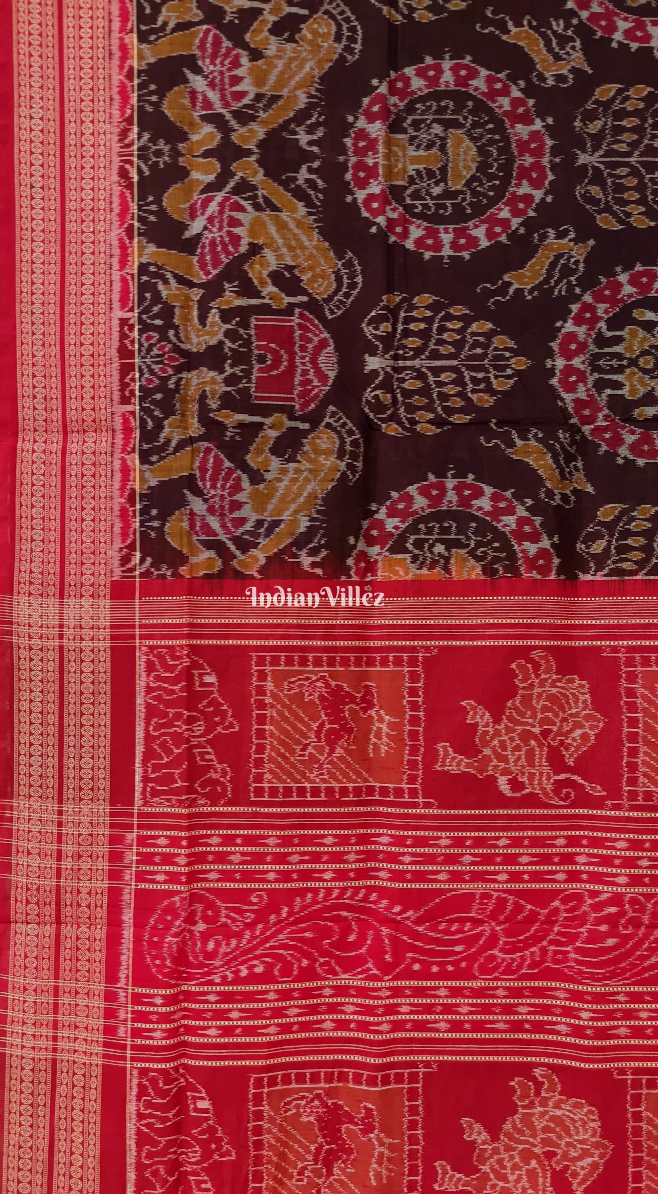 Chocolate Brown Tribal With Patli Design Sambalpuri Cotton Saree