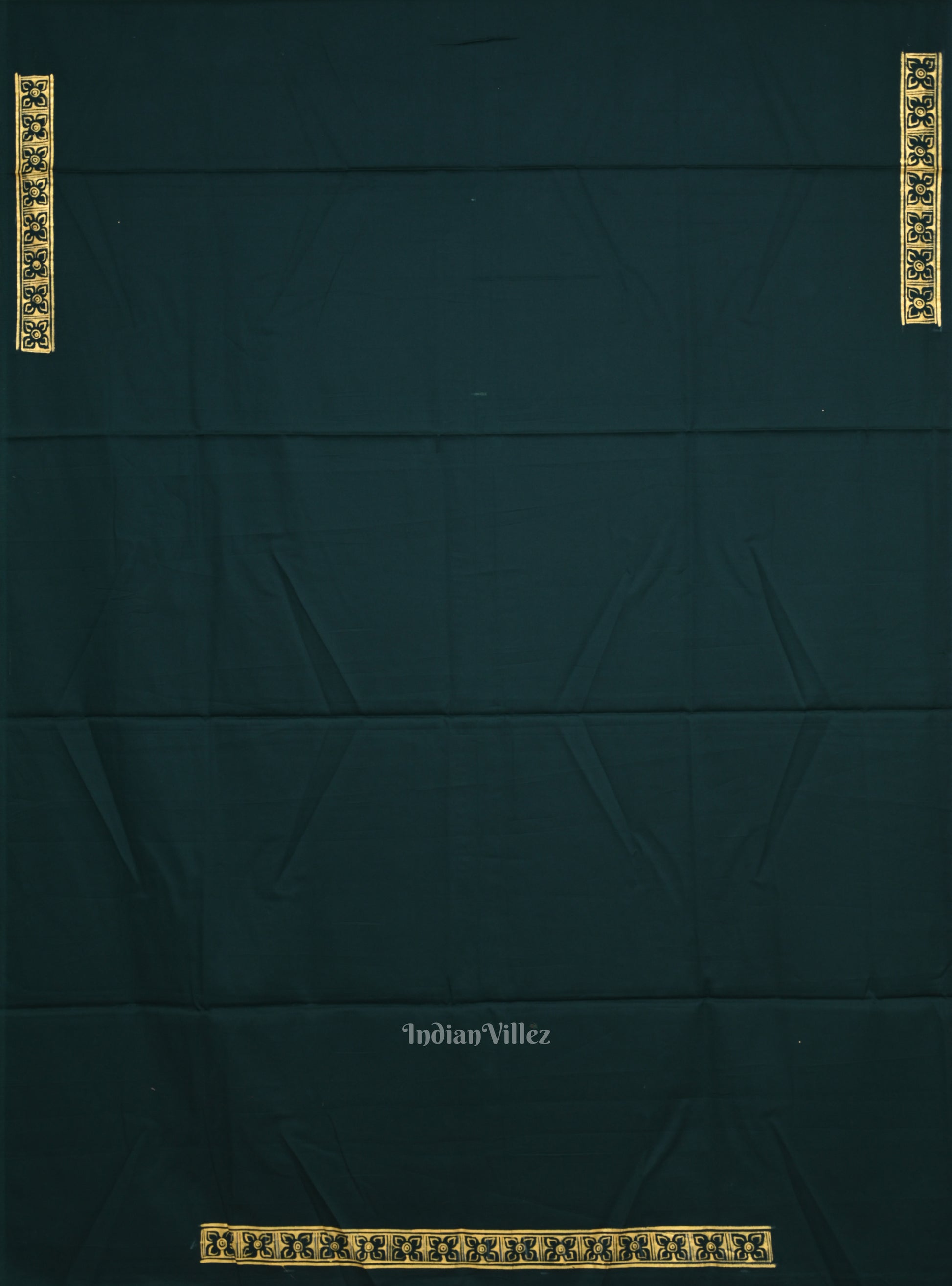 Bottle Green Sitar Instrument with Tabla Hand-Painted Pattachitra Dress Material