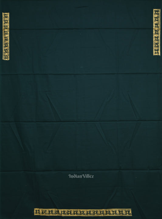 Bottle Green Sitar Instrument with Tabla Hand-Painted Pattachitra Dress Material