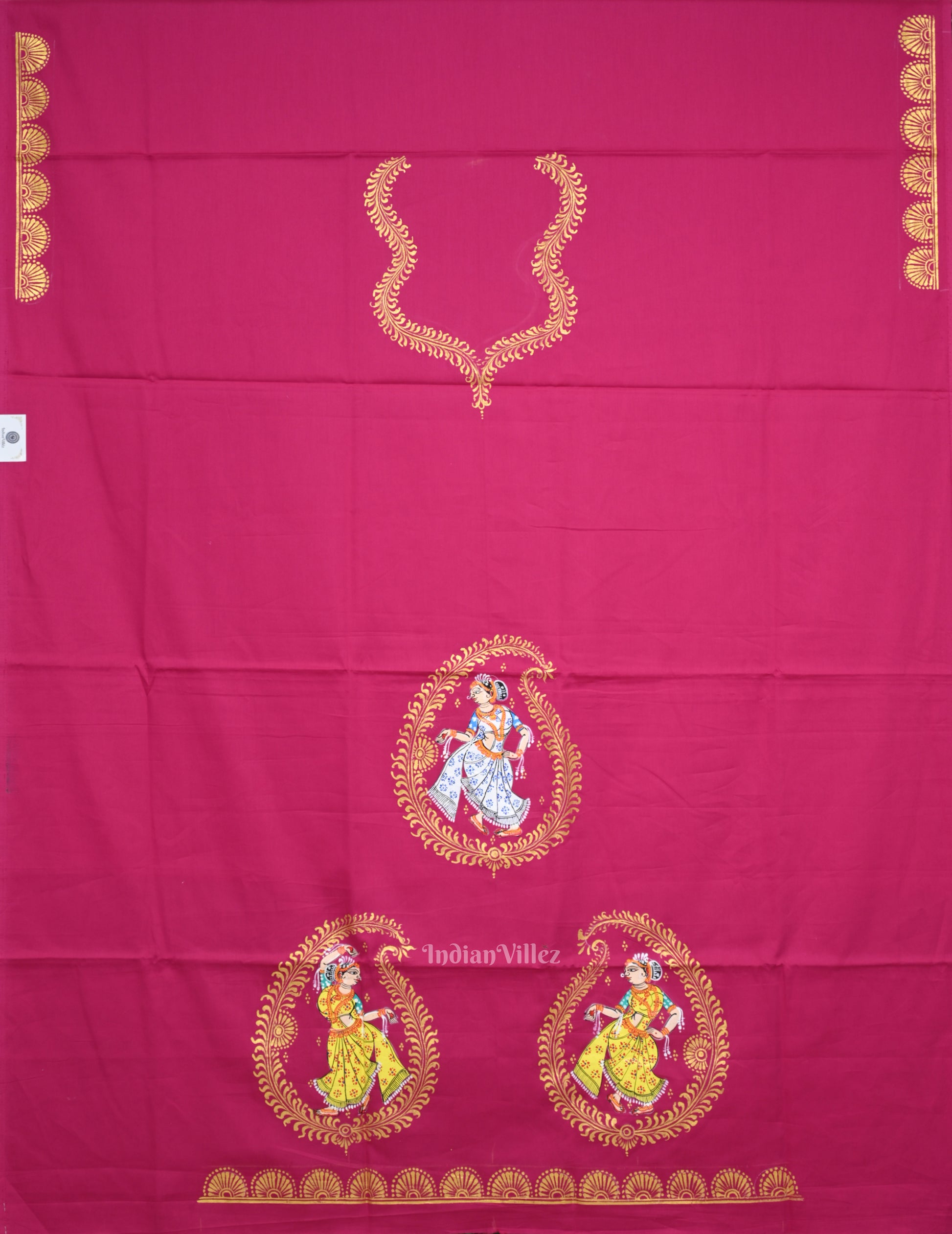 Rani Pink Nartaki Theme Hand-Painted Pattachitra Dress Material