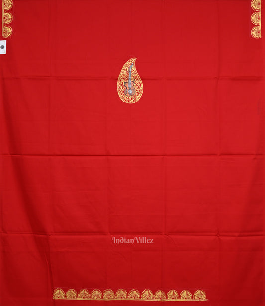 Red Nartaki Theme Hand-Painted Dress Material 