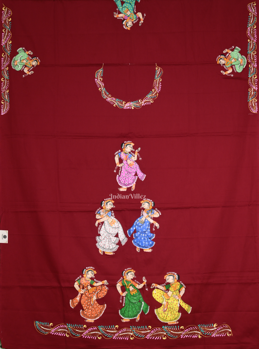 Maroon Nartaki Hand-Painted Pattachitra Kurti (Unstitched) 