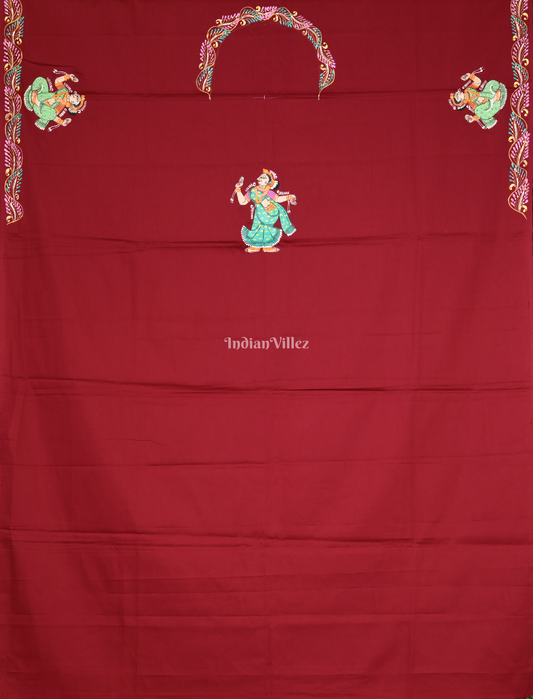 Maroon Nartaki Hand-Painted Pattachitra Kurti (Unstitched) 