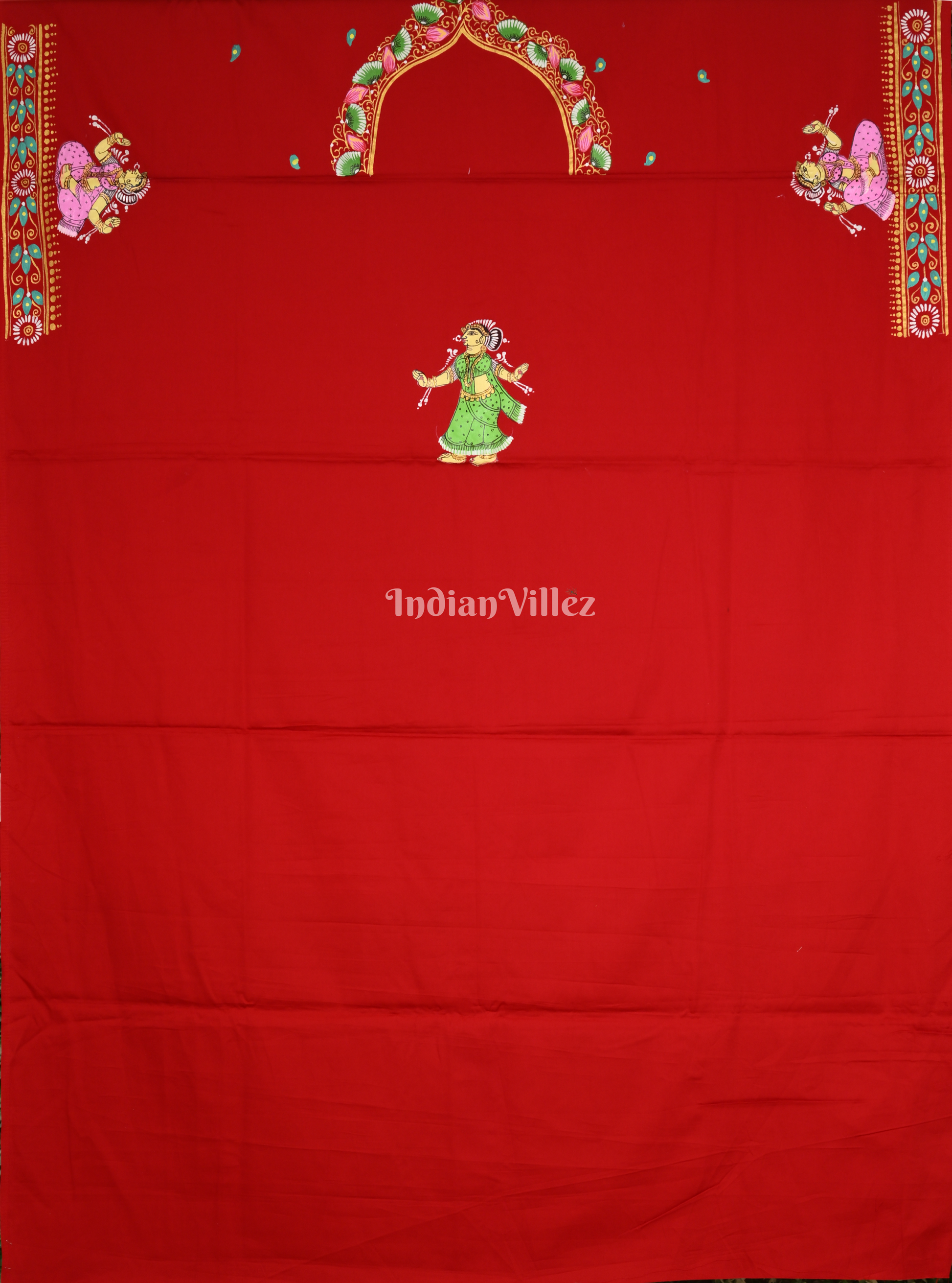 Red Nartaki Theme Hand-Painted Pattachitra Kurti (Unstitched) 
