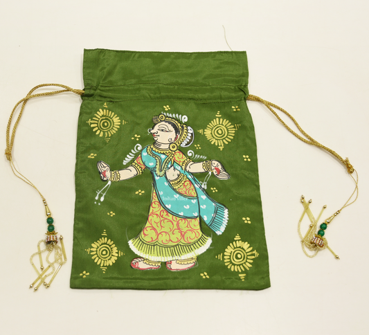Mehendi Green Nartaki  Hand-Painted Pattachitra Potli Bag