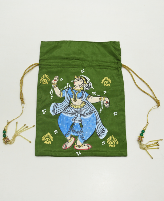 Green Nartaki  Hand-Painted Pattachitra Potli Bag