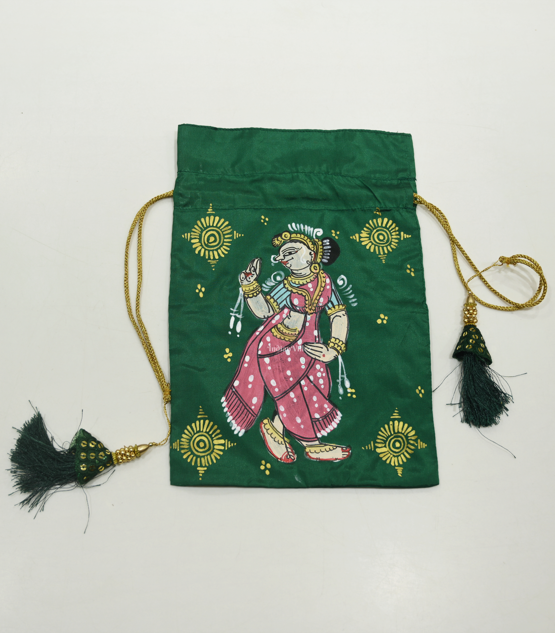 Sea Green Nartaki  Hand-Painted Pattachitra Potli Bag 