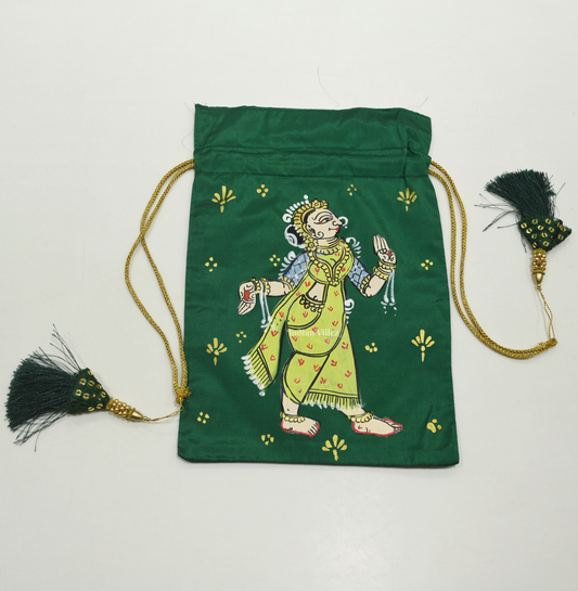 Green Nartaki  Hand-Painted Pattachitra Potli Bag 