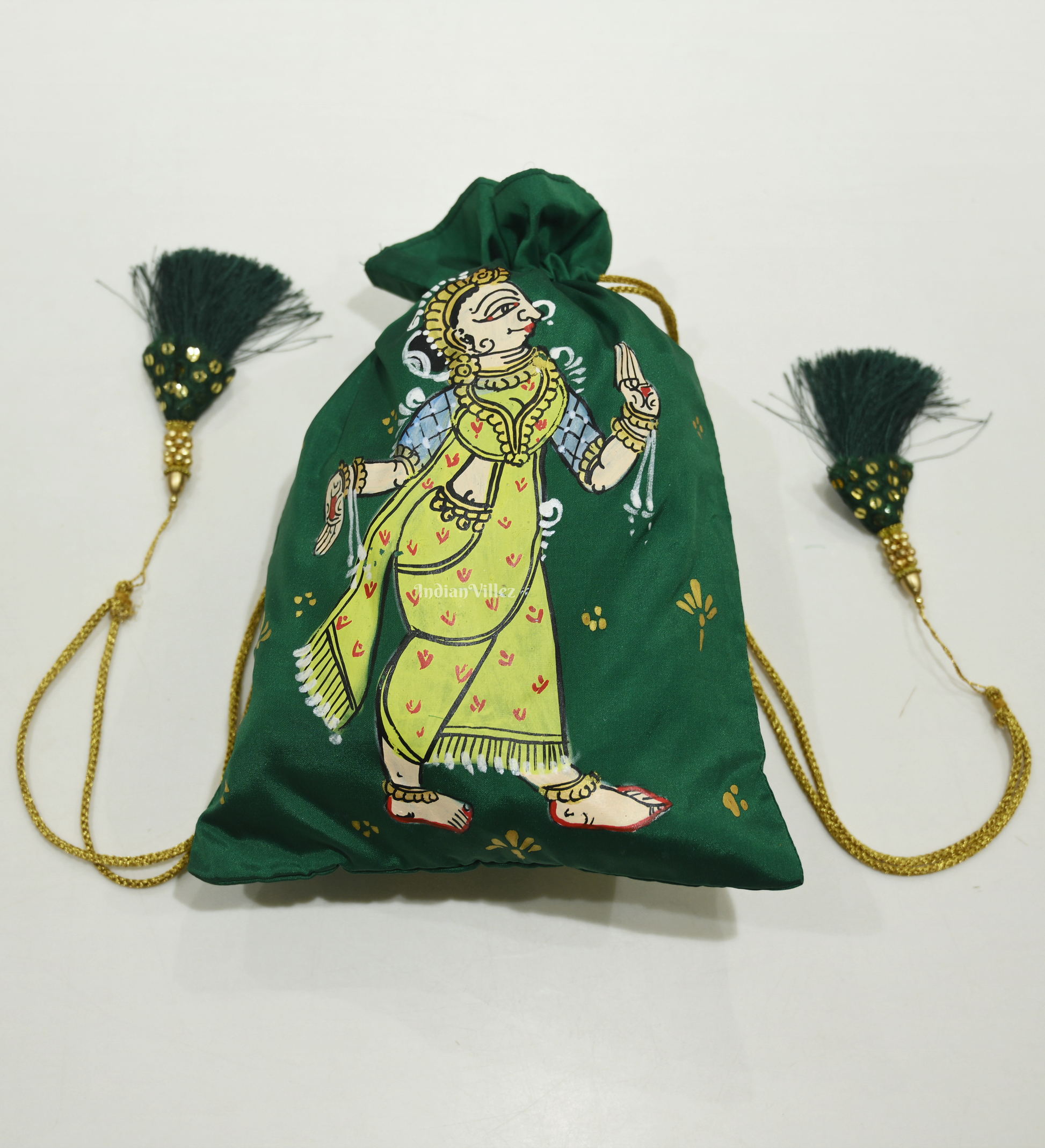 Green Nartaki  Hand-Painted Pattachitra Potli Bag 