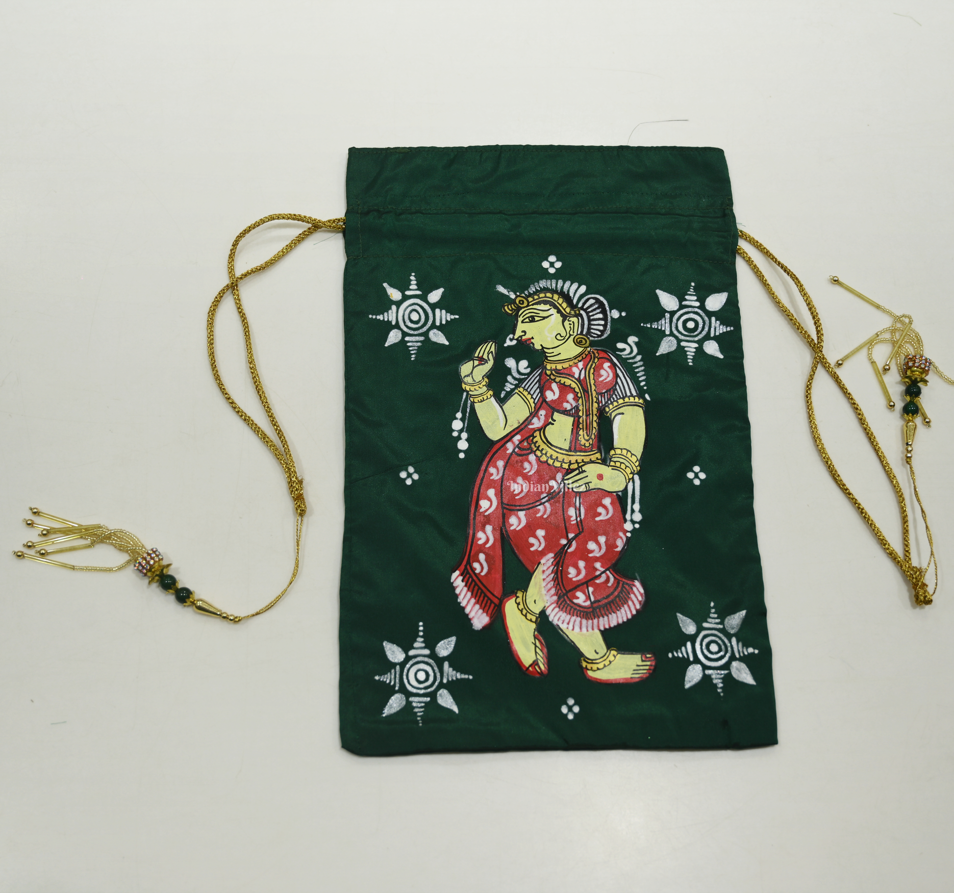 Bottle  Green Nartaki  Hand-Painted Pattachitra Potli Bag