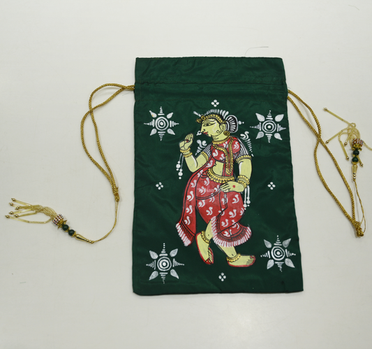 Bottle  Green Nartaki  Hand-Painted Pattachitra Potli Bag