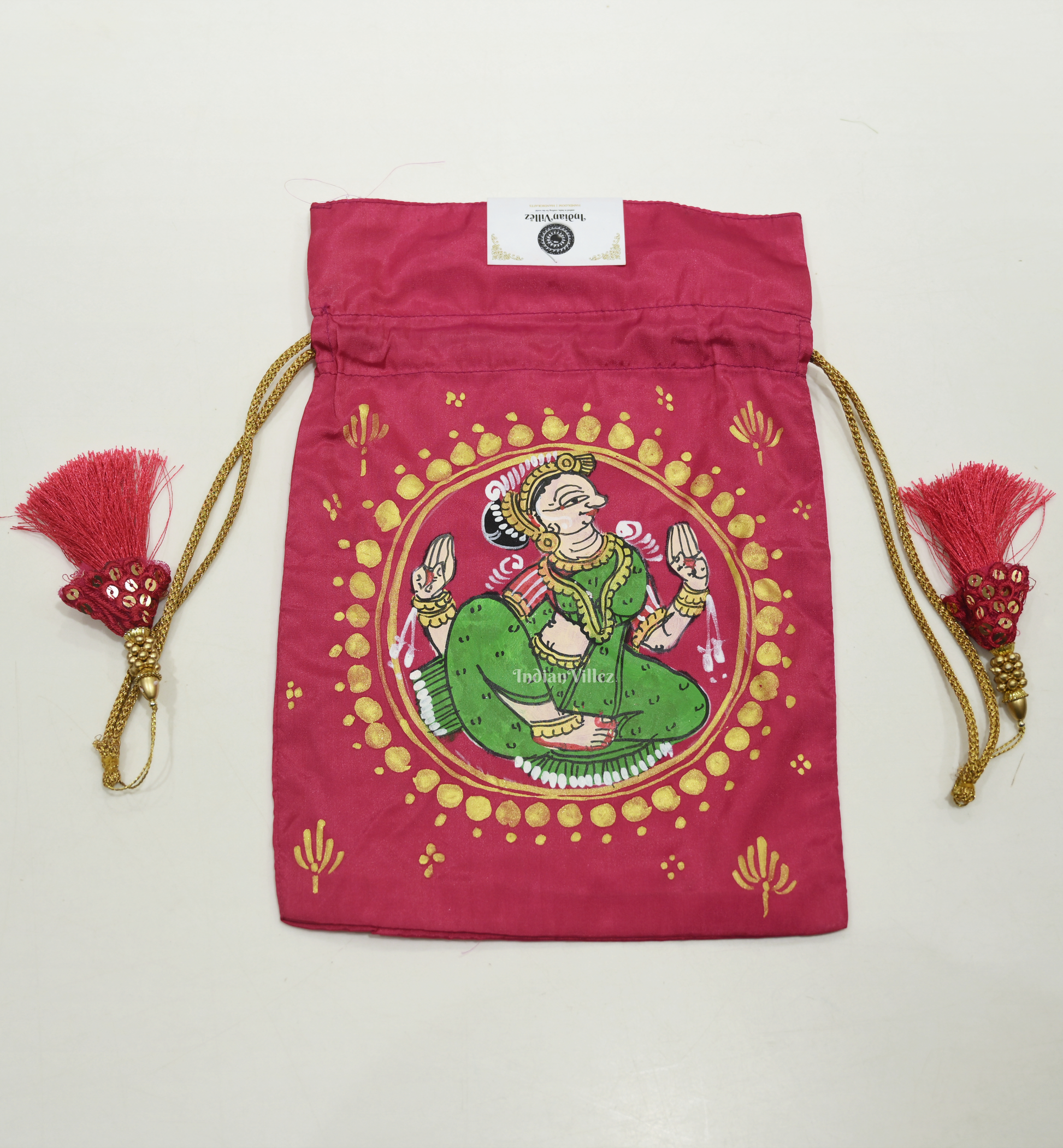 Rani Pink Nartaki  Hand-Painted Pattachitra Potli Bag 