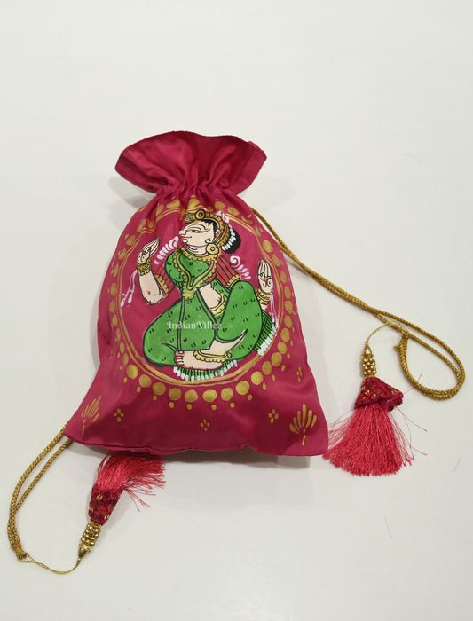 Rani Pink Nartaki  Hand-Painted Pattachitra Potli Bag 
