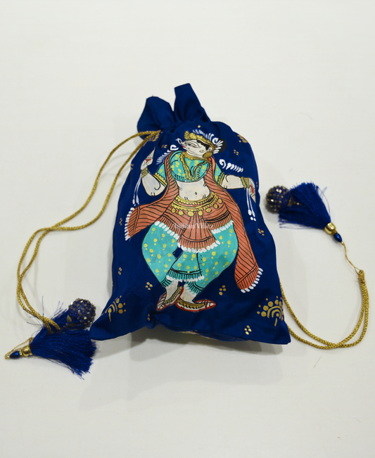 Blue Nartaki  Hand-Painted Pattachitra Potli Bag