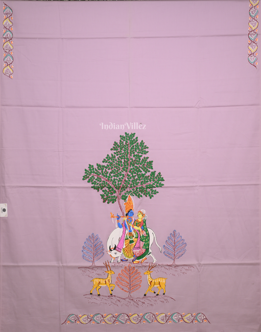 Lavendar Krishna Raas Leela Hand-Painted Pattachitra Kurti (Unstitched)