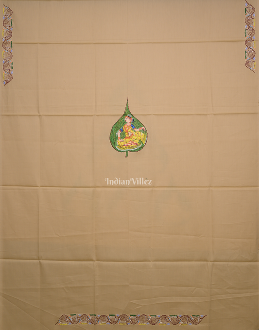 Beige Nartaki Theme Hand-Painted Pattachitra Kurti (Unstitched)