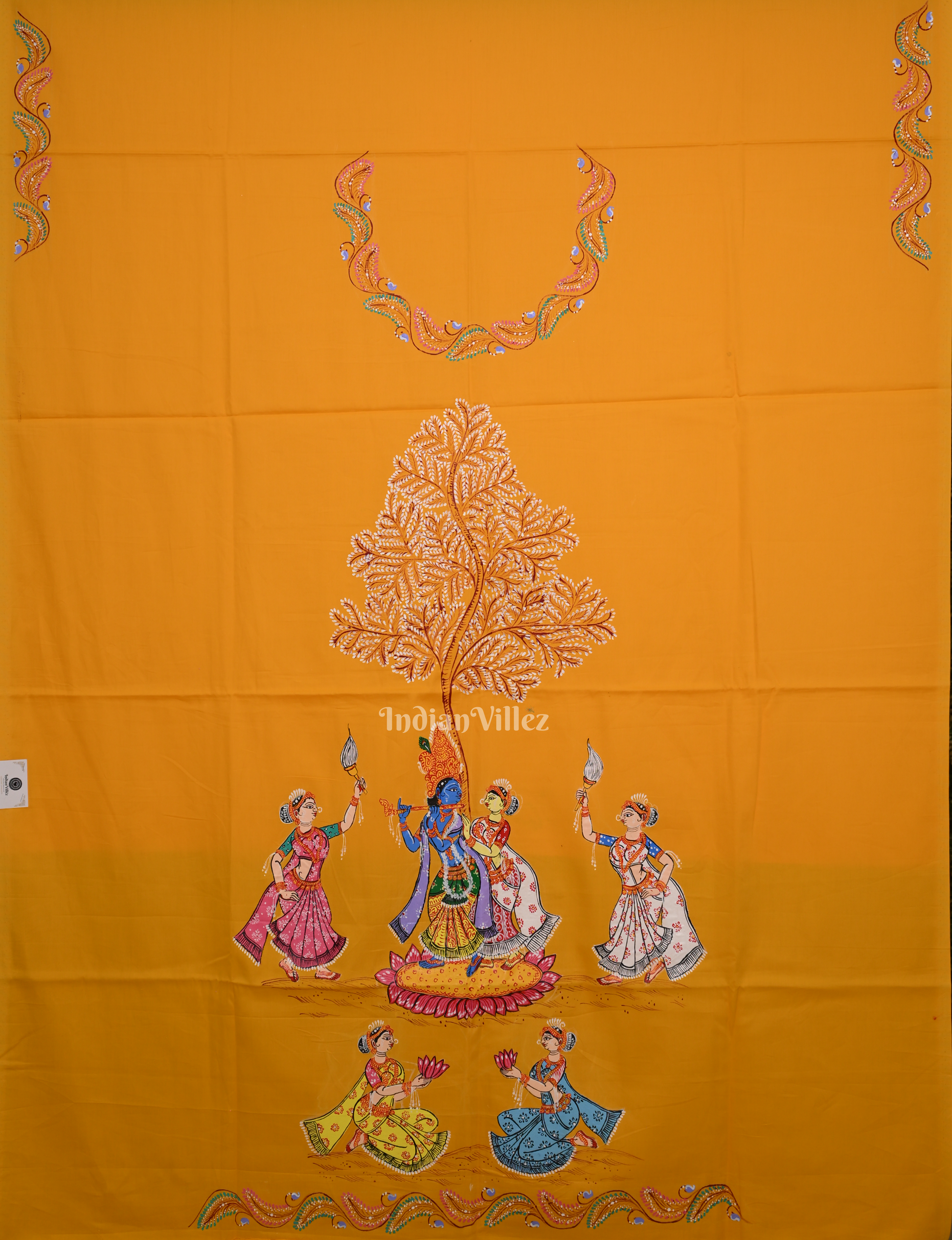 Yellow Krishna Raas Leela Hand-Painted Pattachitra Kurti 