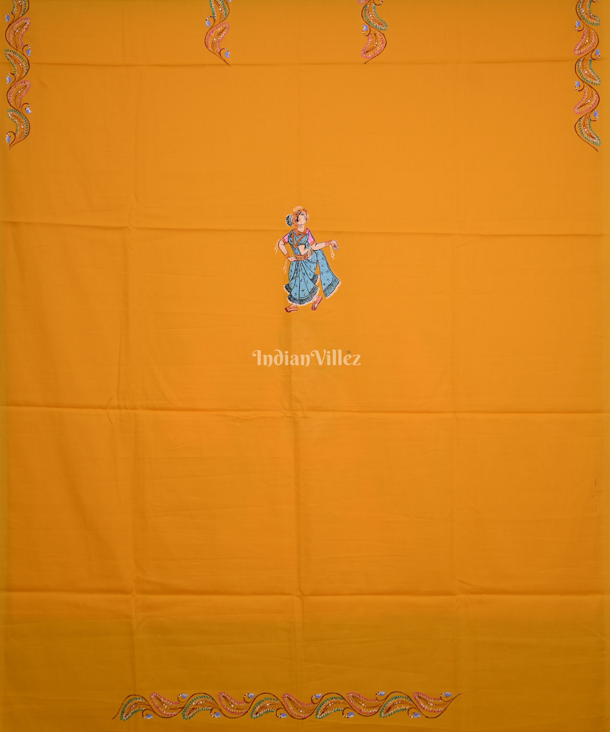 Yellow Krishna Raas Leela Hand-Painted Pattachitra Kurti 