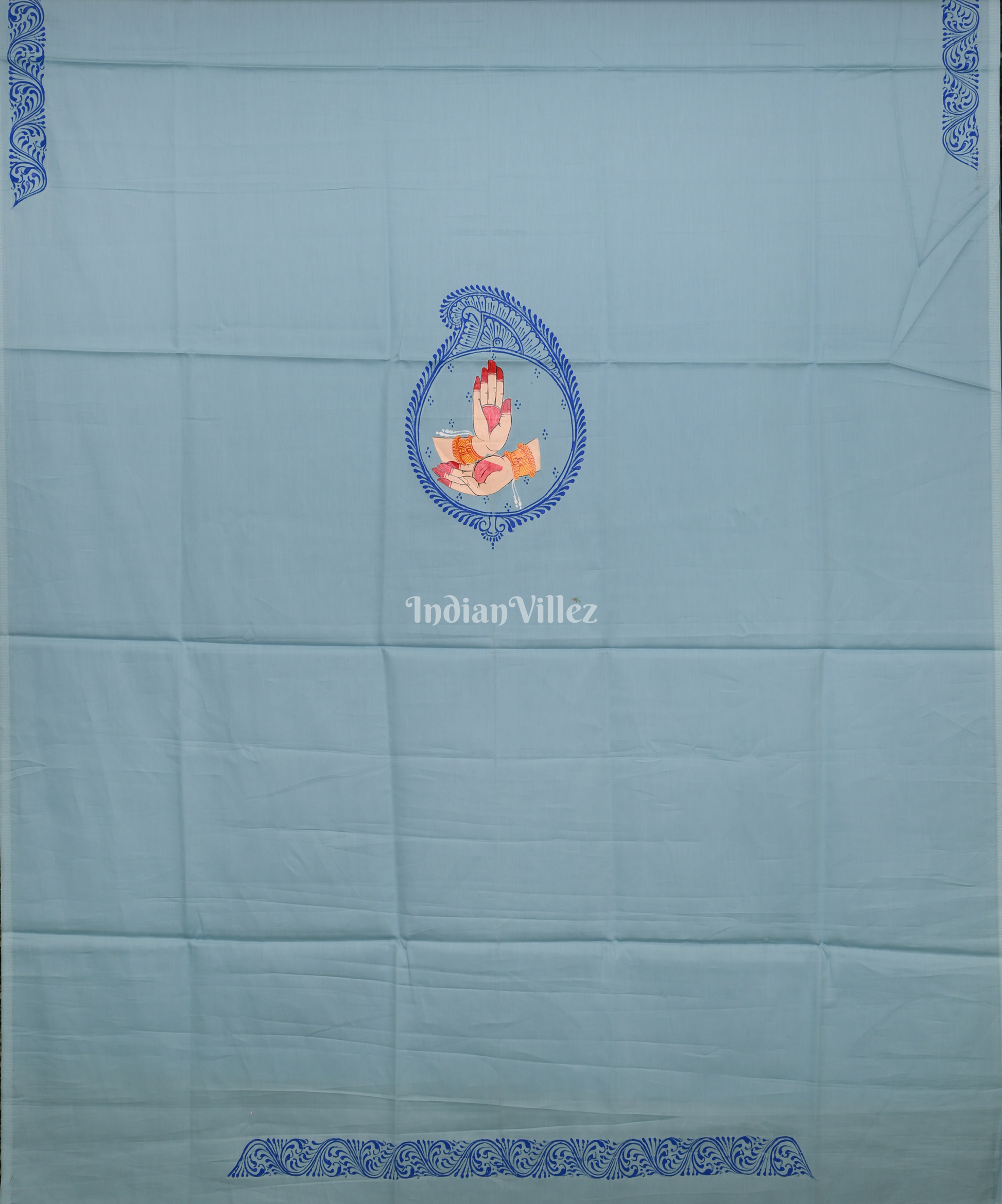 Light Blue Mudra Theme Hand-Painted Pattachitra Kurti