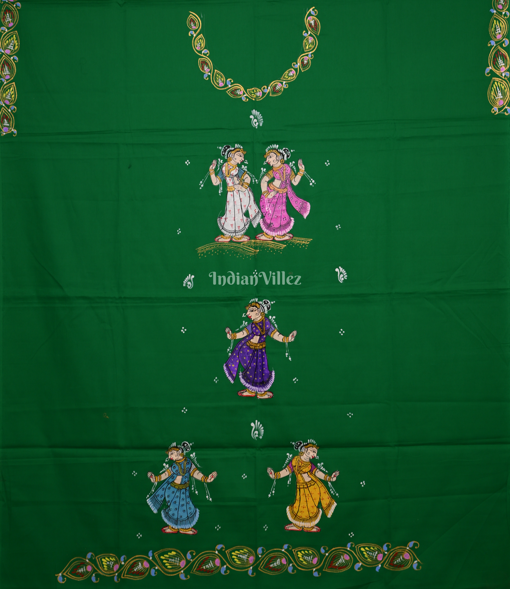 Green Nartaki Theme Hand-Painted Pattachitra Kurti