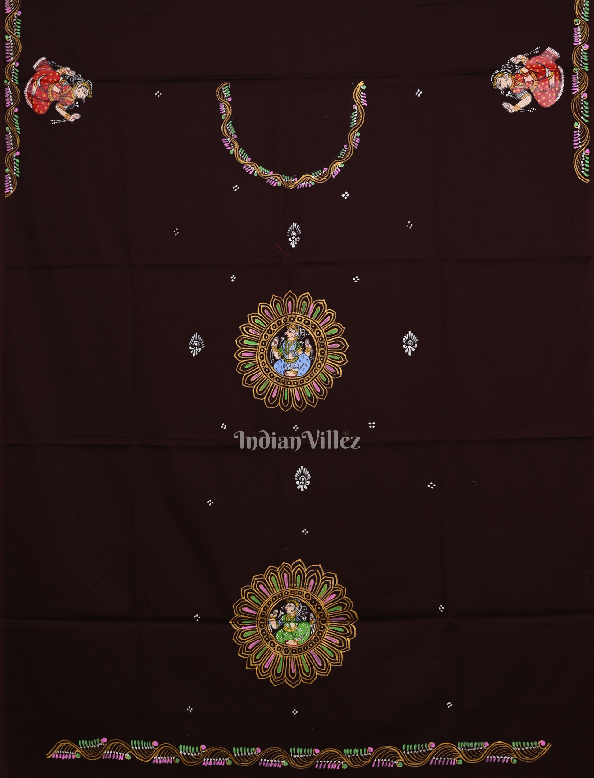 Coffee Nartaki Theme Hand-Painted Pattachitra Kurti 
