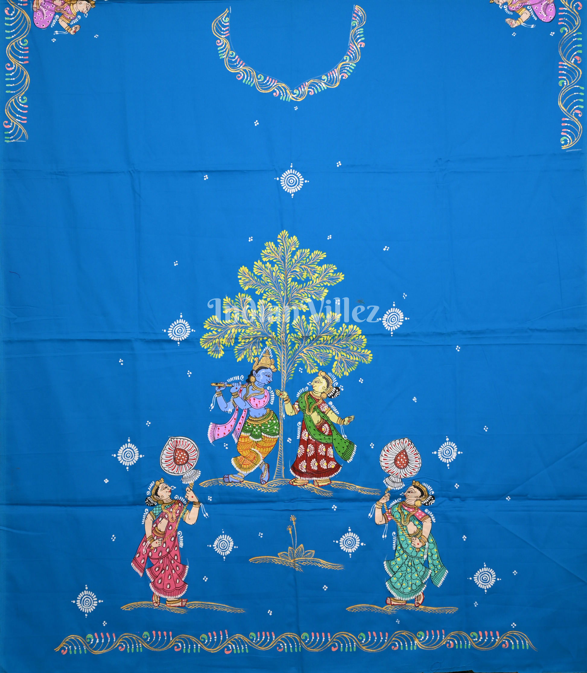 Sky Blue Krishna Raas Leela Hand-Painted Pattachitra Kurti 