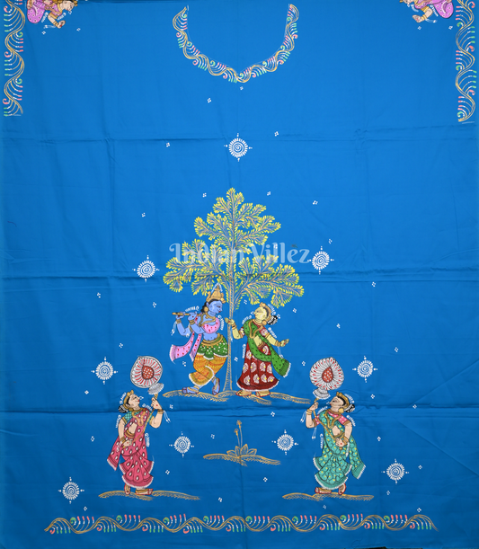 Sky Blue Krishna Raas Leela Hand-Painted Pattachitra Kurti 