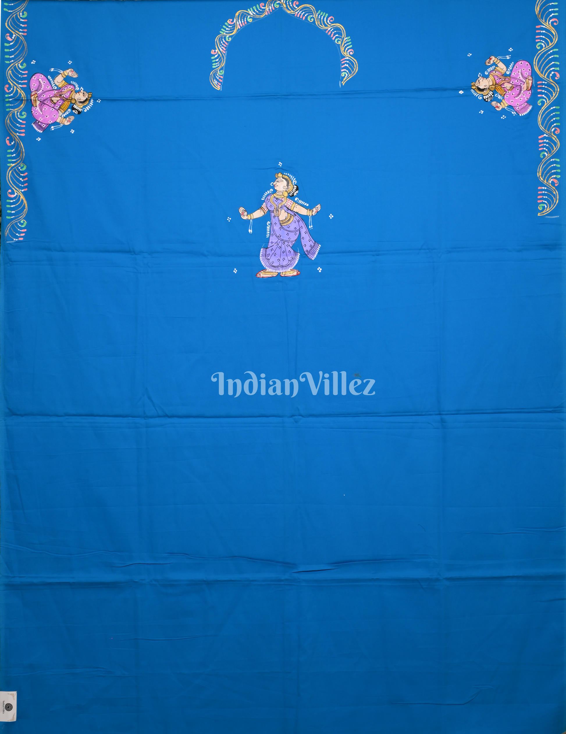 Sky Blue Krishna Raas Leela Hand-Painted Pattachitra Kurti 