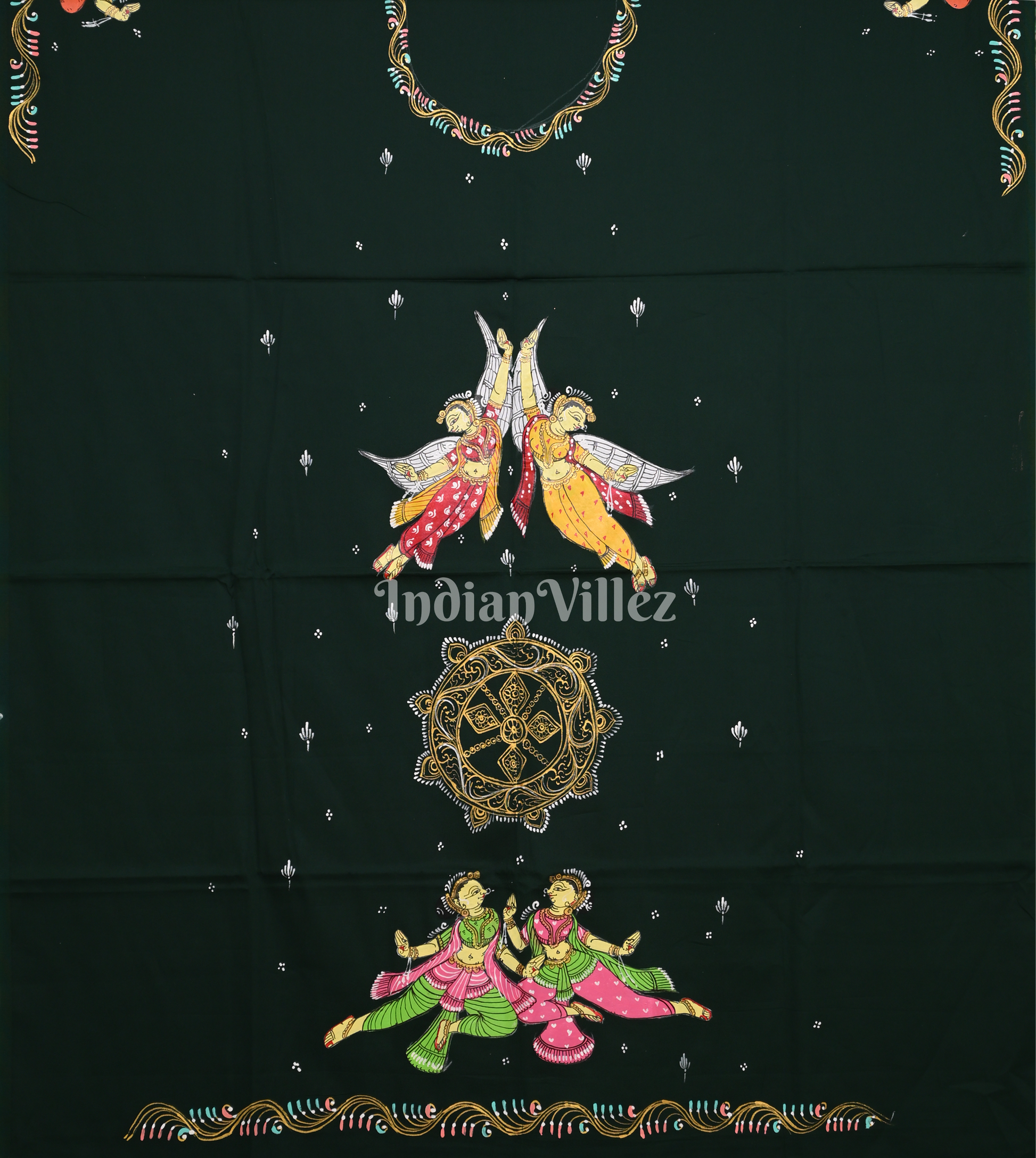 Bottle Green Nartaki Theme Hand -Painted Pattachitra Kurti