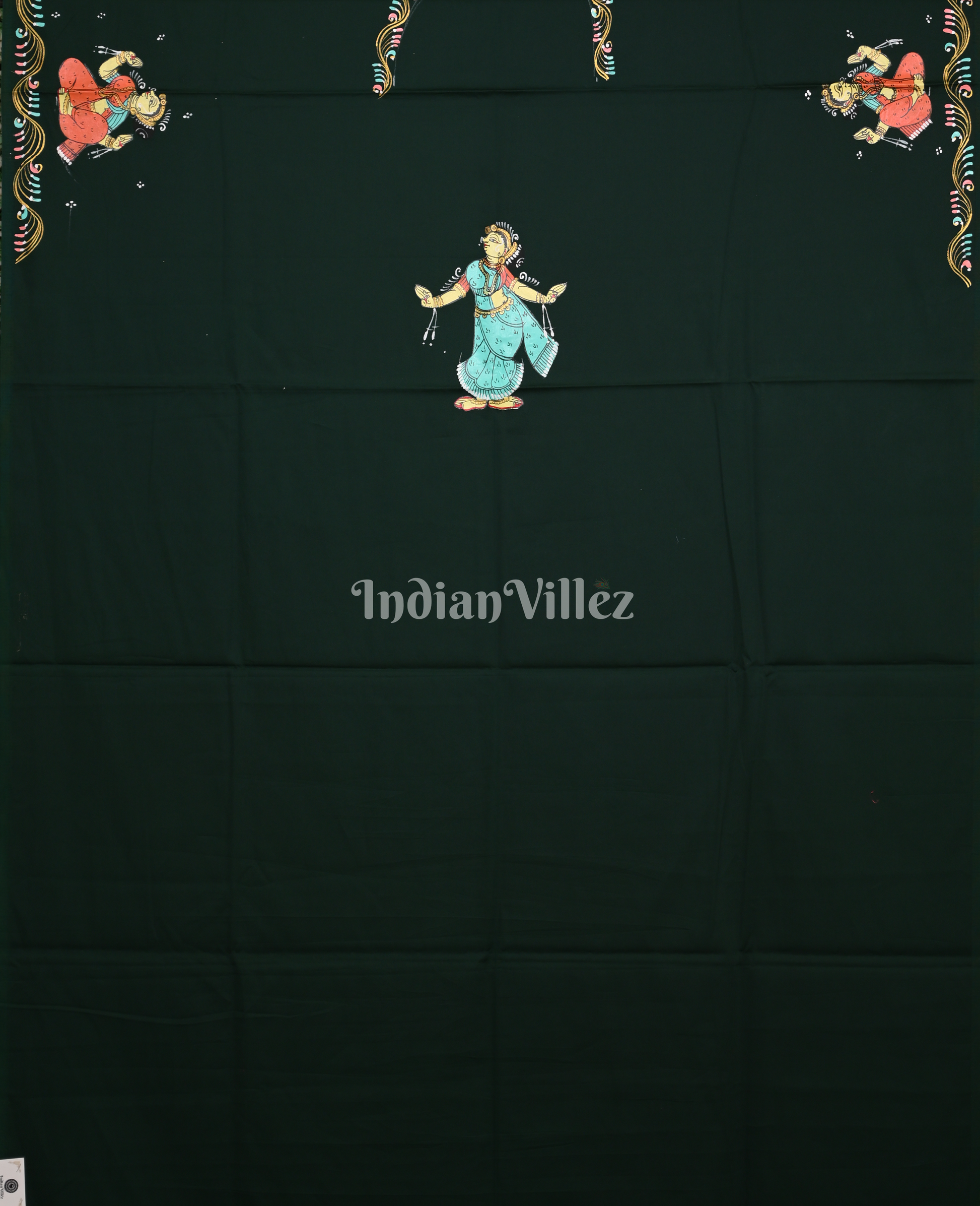 Bottle Green Nartaki Theme Hand -Painted Pattachitra Kurti