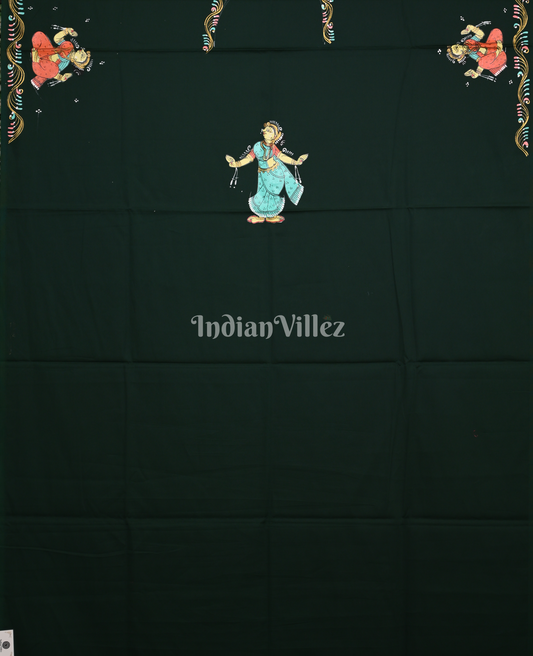 Bottle Green Nartaki Theme Hand -Painted Pattachitra Kurti