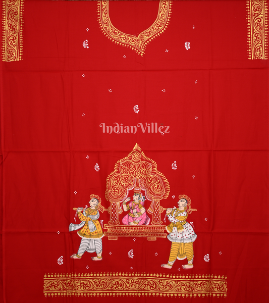Red Doli Barat Theme Hand-Painted Pattachitra Kurti