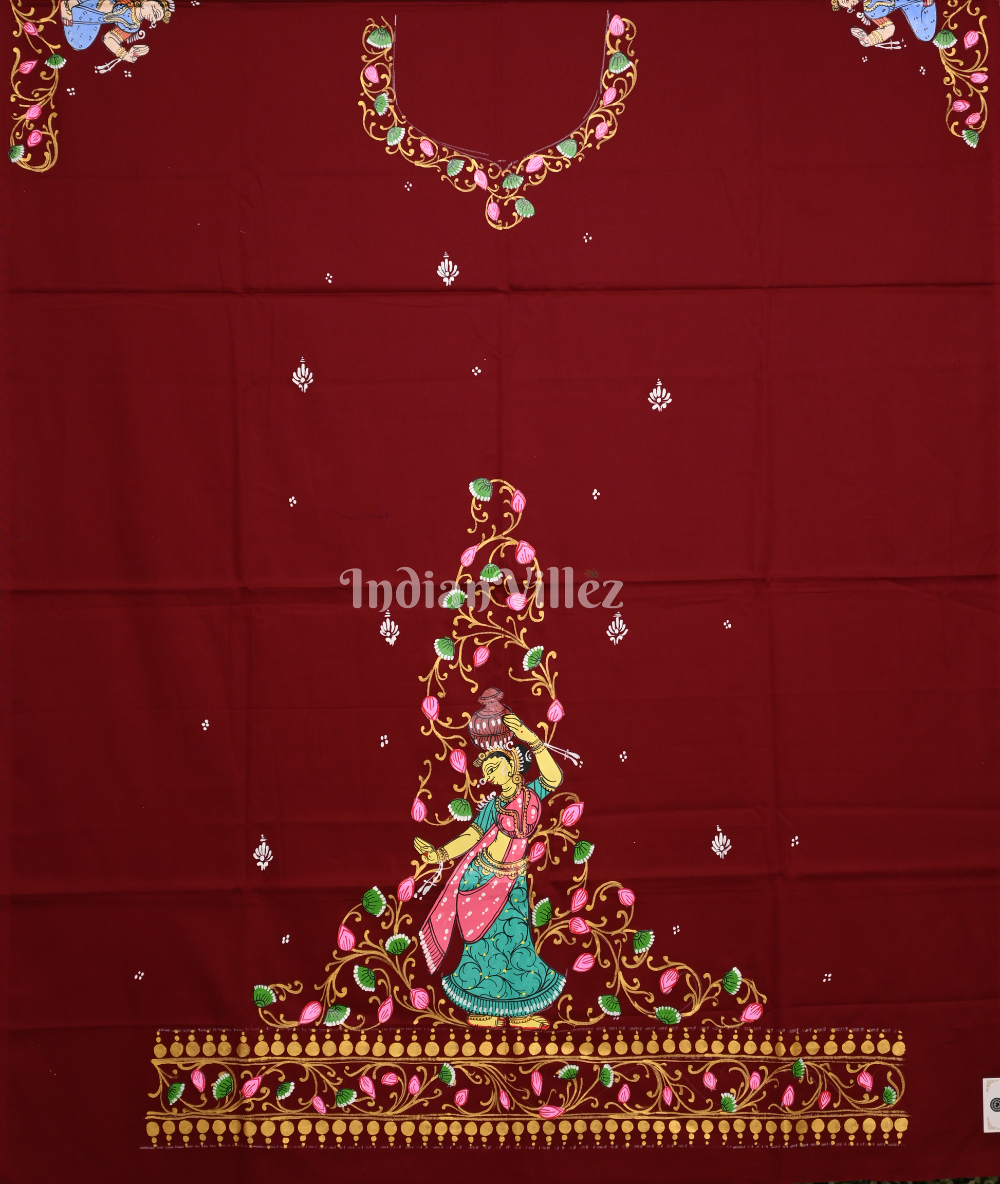 Maroon Nartaki Theme Hand -Painted Pattachitra Kurti