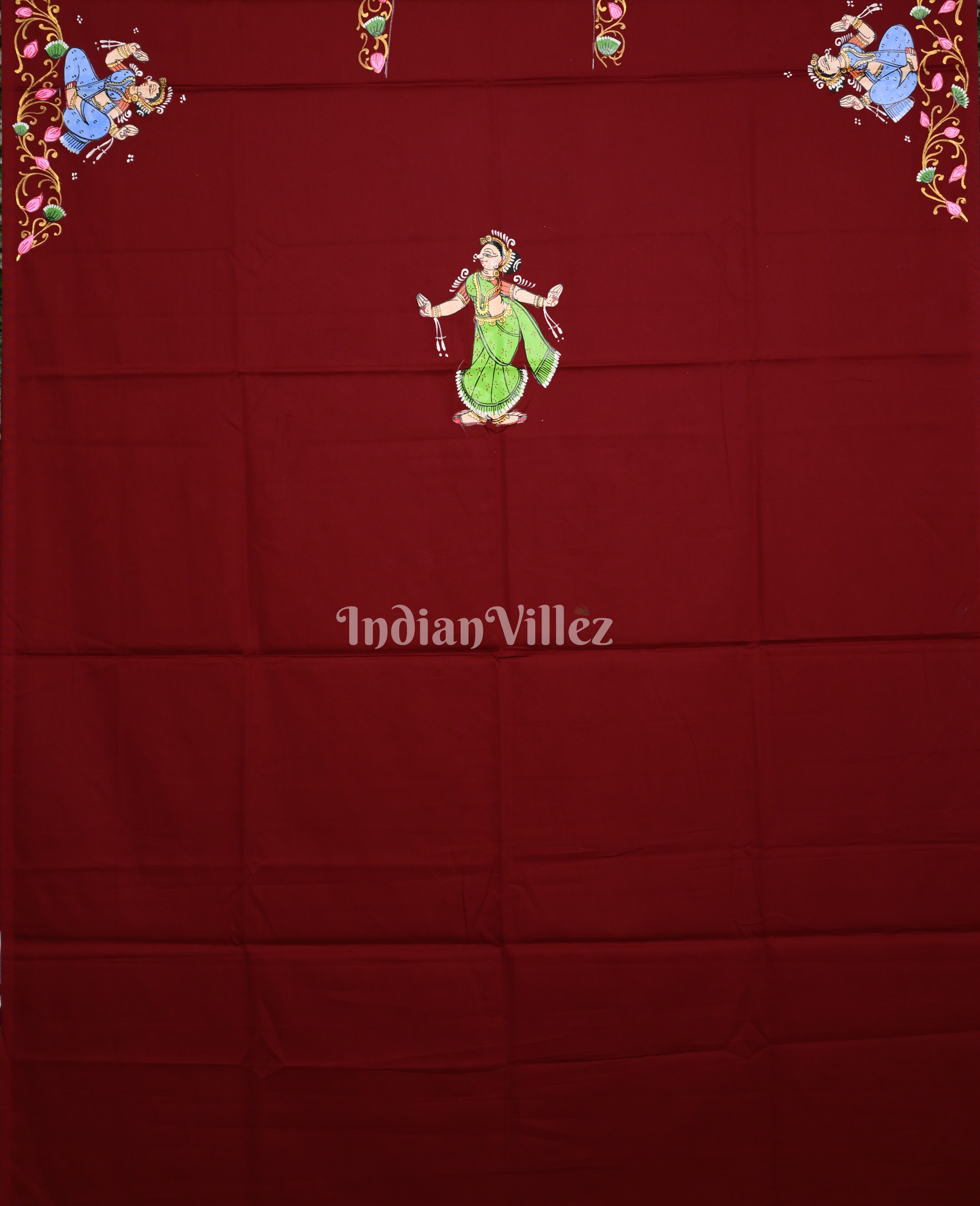 Maroon Nartaki Theme Hand -Painted Pattachitra Kurti 
