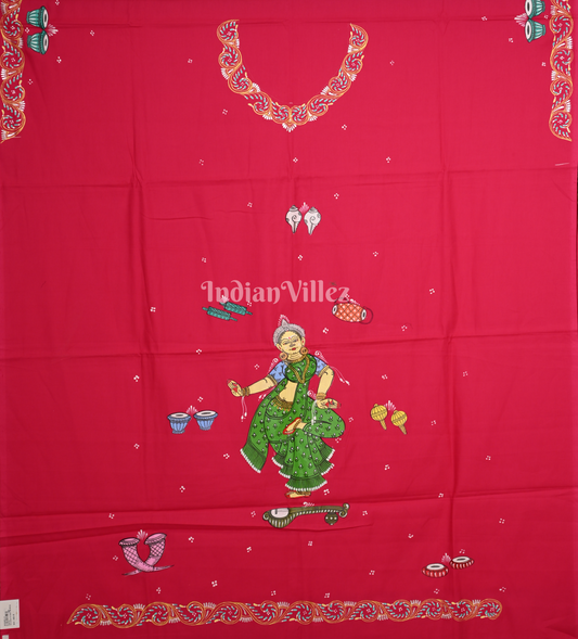 Rani Pink Nartaki Theme Hand-Painted Pattachitra Kurti 