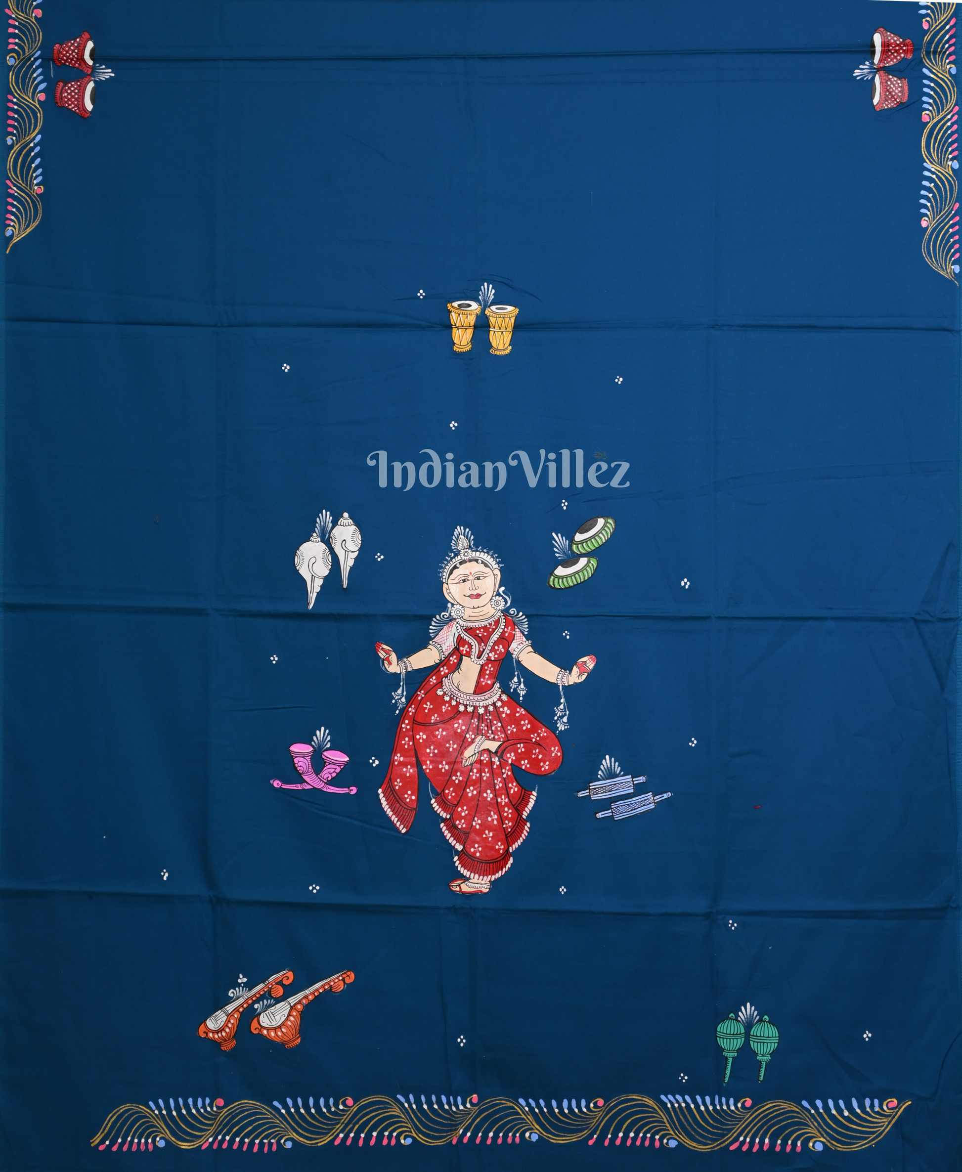 Sea Blue Nartaki Theme Hand-Painted Pattachitra Kurti