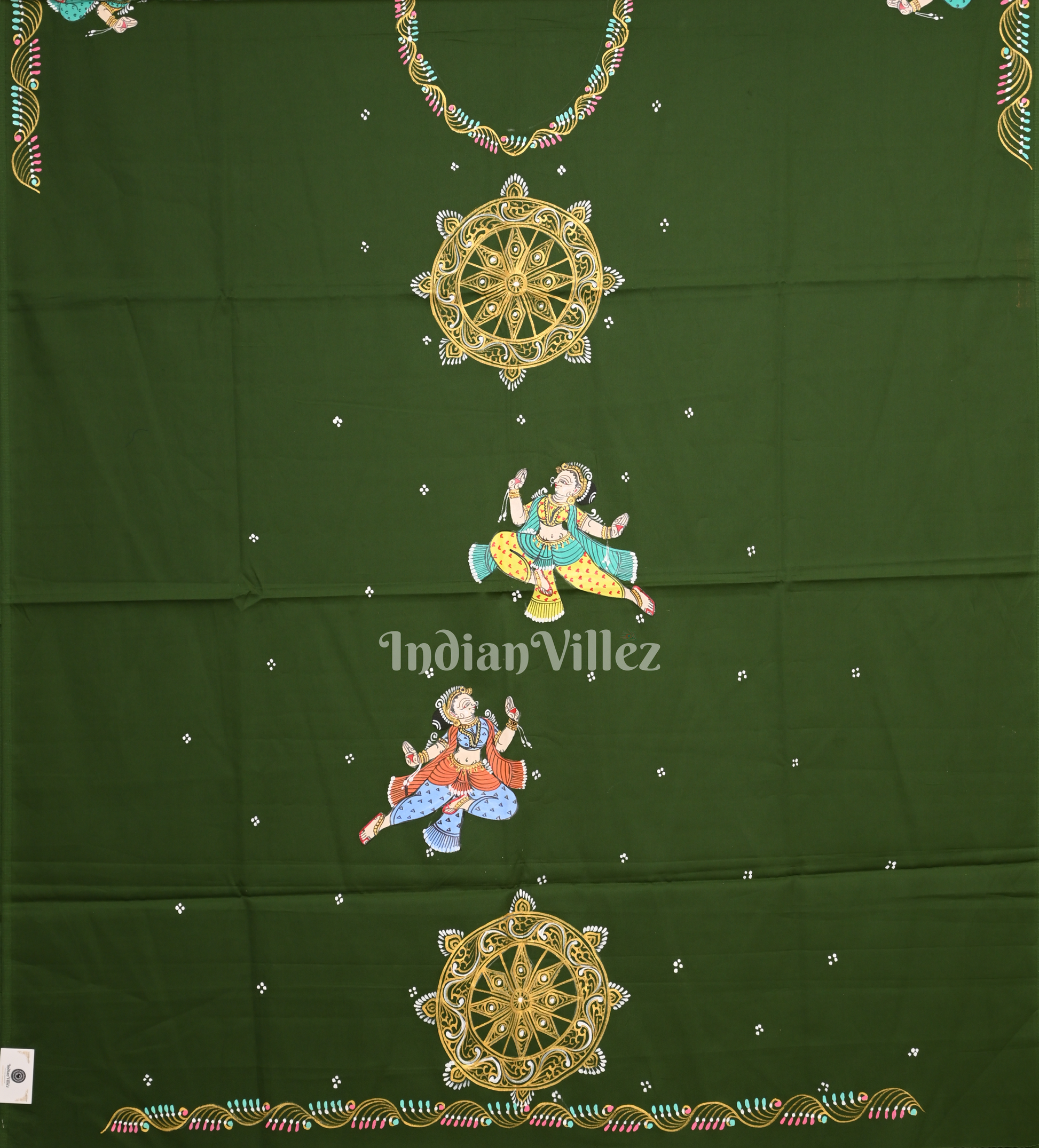 Bottle Green Konark Nartaki Theme Hand -Painted Pattachitra Kurti 
