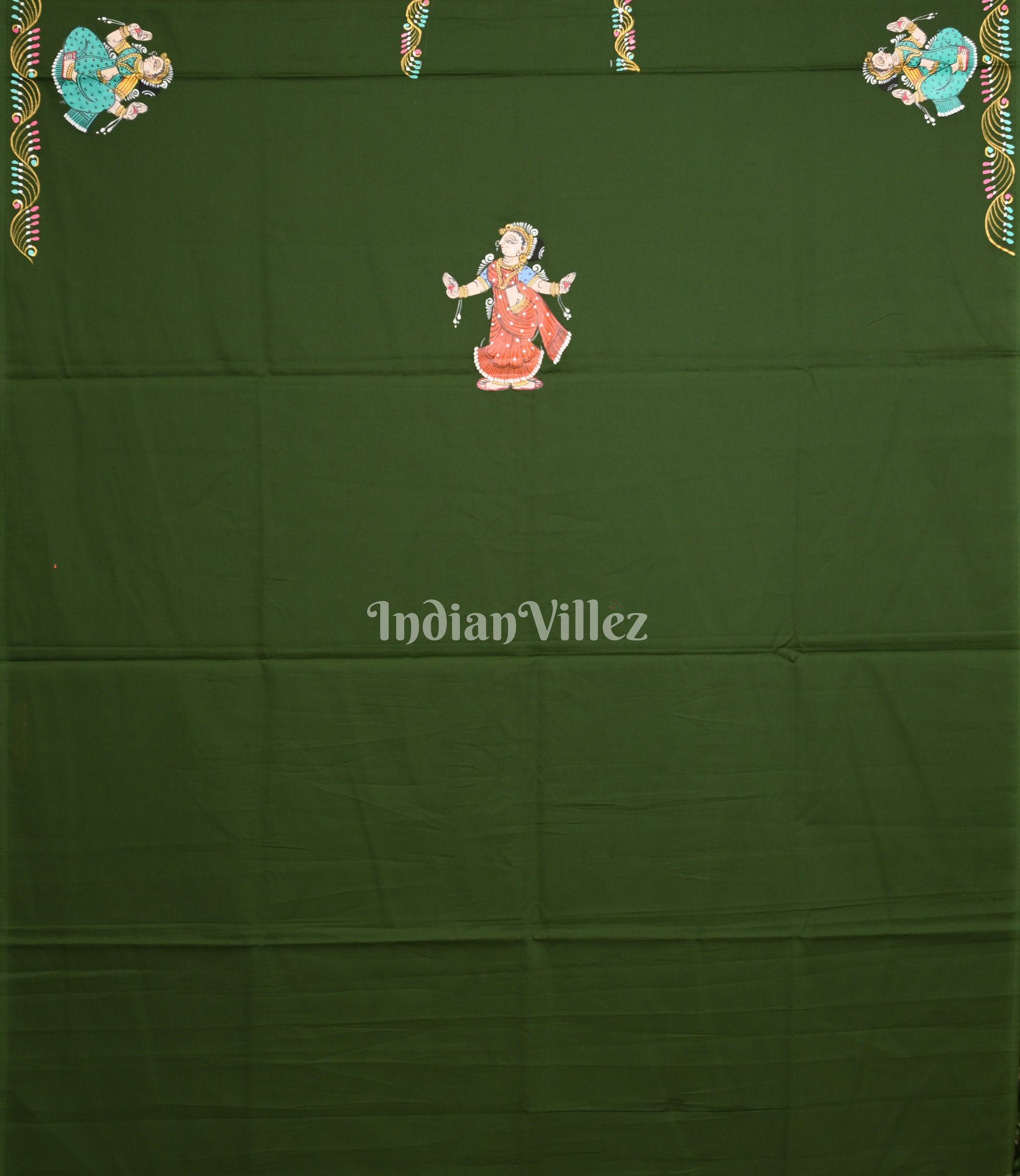 Bottle Green Konark Nartaki Theme Hand -Painted Pattachitra Kurti 