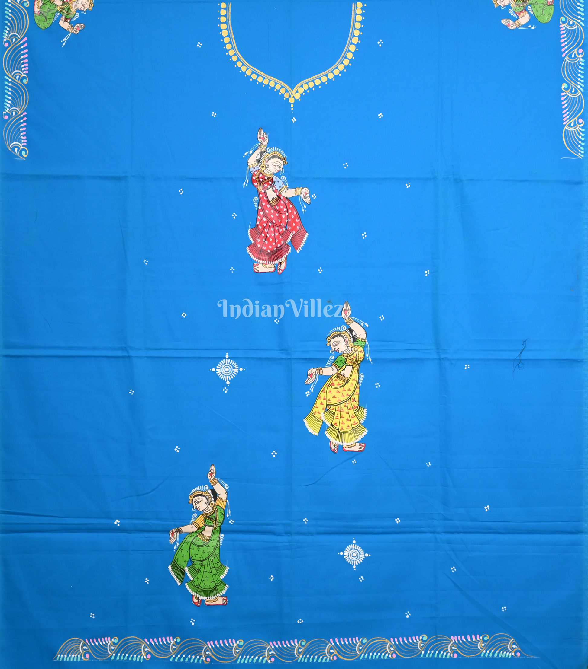 Sky Blue Nartaki Theme Hand-Painted Pattachitra Kurti 