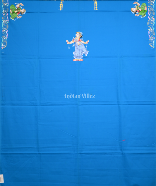 Sky Blue Nartaki Theme Hand-Painted Pattachitra Kurti 