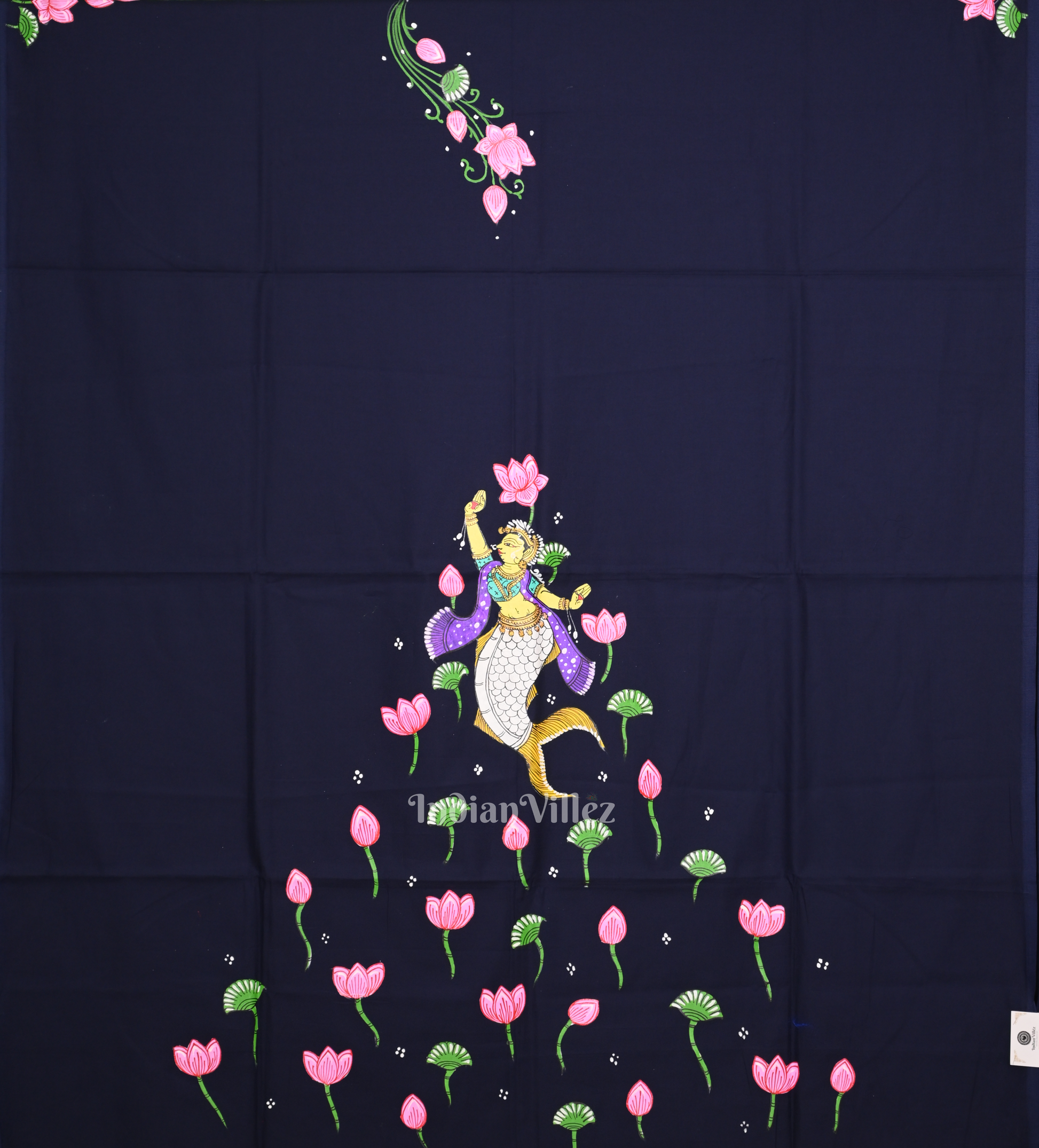 Navy Blue Mastya Kanya -Painted Pattachitra Kurti