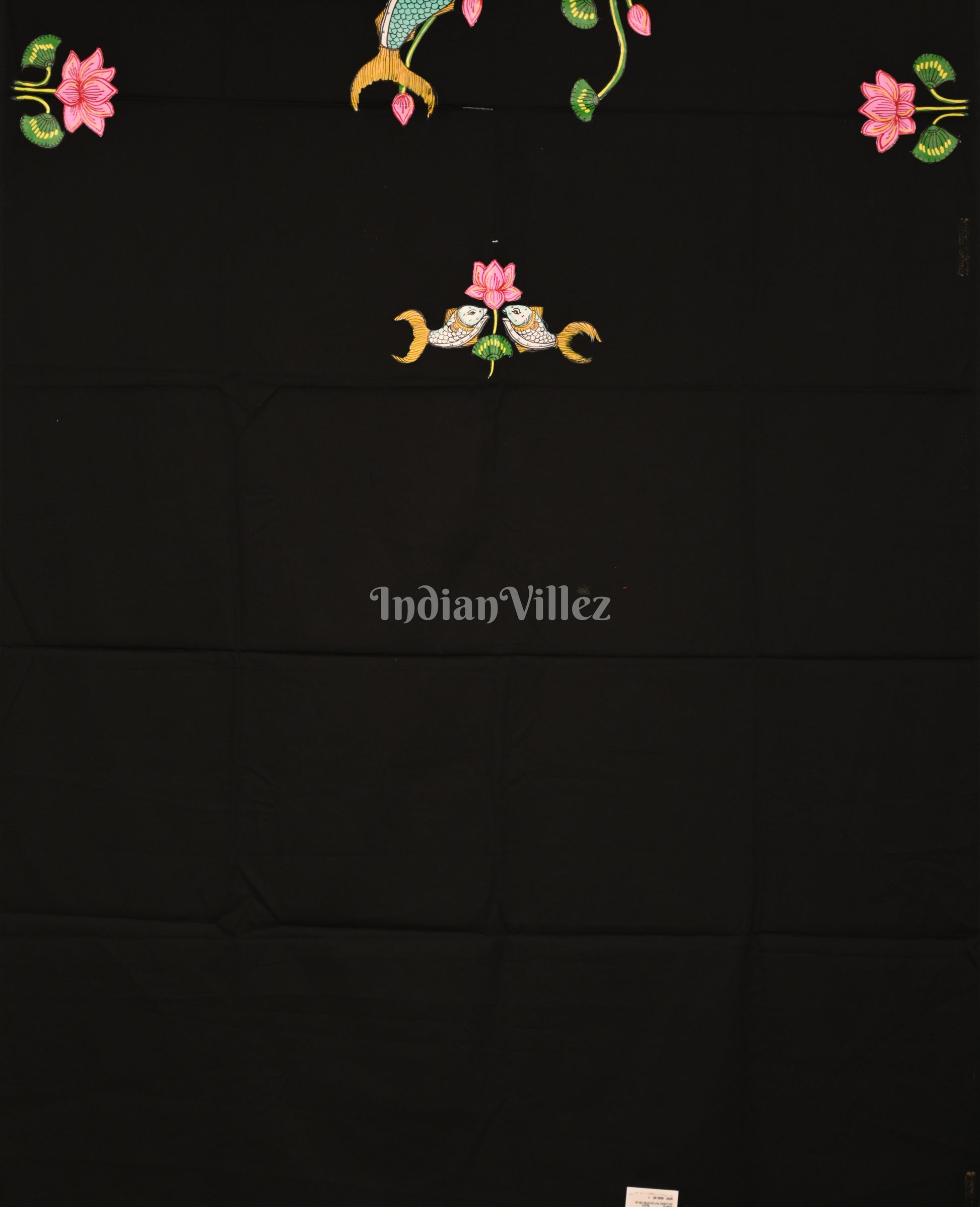 Black Pichwai Theme Hand-Painted Pattachitra Dress Material
