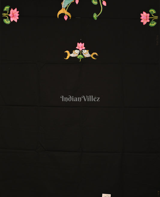 Black Pichwai Theme Hand-Painted Pattachitra Dress Material