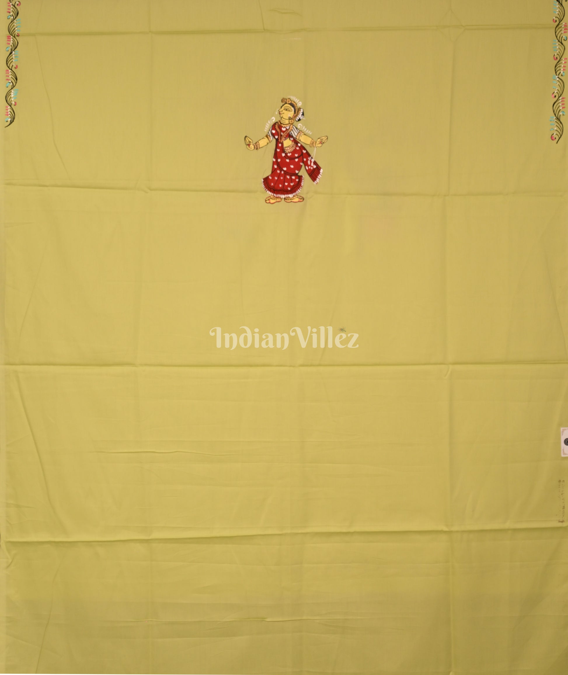 Pista Green Raja Sabari Hand-Painted Pattachitra Dress Material