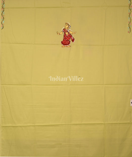 Pista Green Raja Sabari Hand-Painted Pattachitra Dress Material